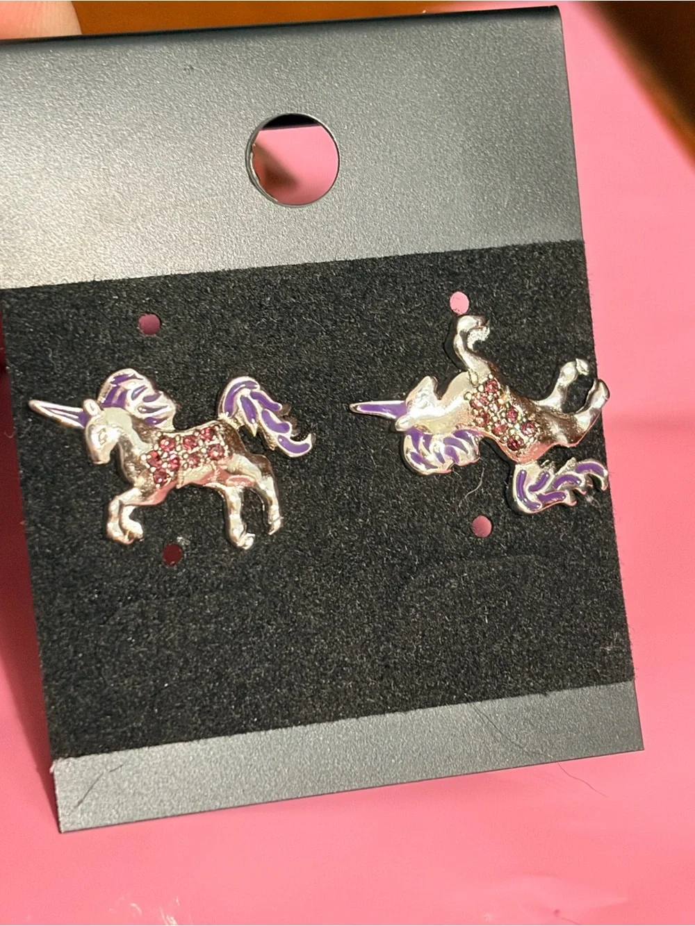 Sterling silver unicorn screw back earrings pink cz